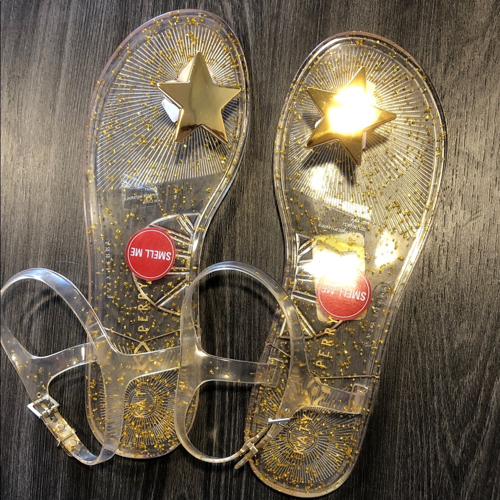 Katy Perry Collections Clear Jelly Sandals with Gold Star & Gold Glitter